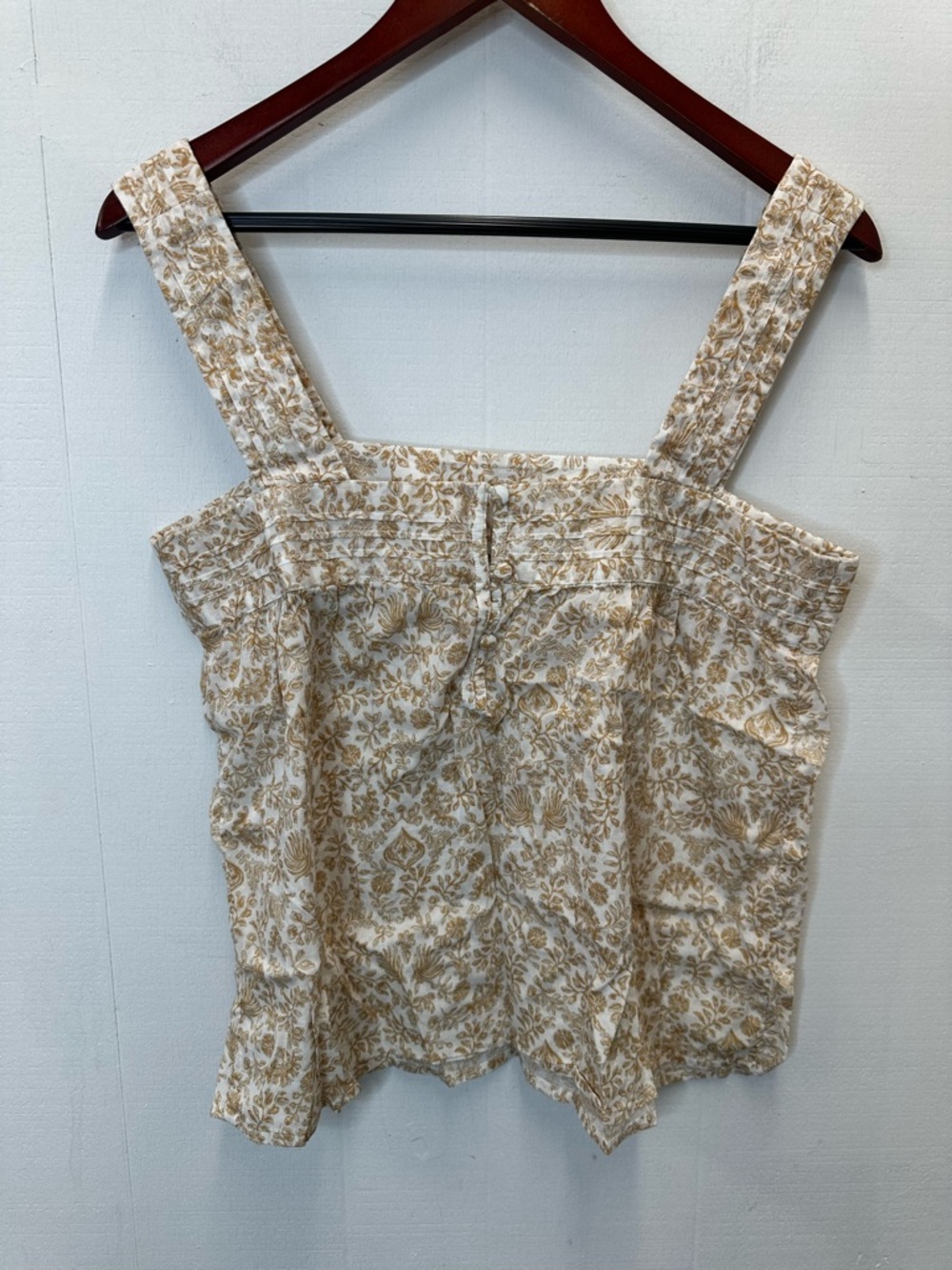 Faherty Large Floral Square Neck Tank in Cream and Tan Organic Cotton Boho Flowy